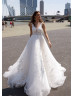 Ivory Lace Tulle Sparkle Buttons Back Wedding Dress